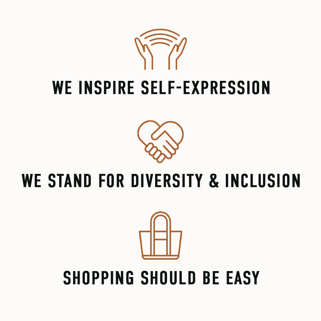  WE INSPIRE SELF-EXPRESSION W WE STAND FOR DIVERSITY INCLUSION i SHOPPING SHOULD BE EASY 
